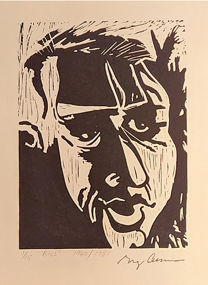 Greg Curnoe, Bill, 1960/81, original linocut on paper, 1/15, 13.5″ x 11″