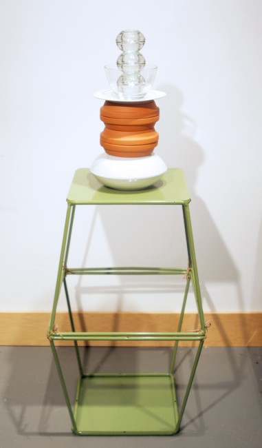 Ted Rettig, Model of a Model #5, 2014, glass, clay, ceramic and  painted metal, 17" x 38" x 17"