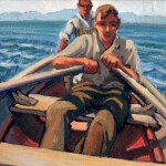 Doris McCarthy, Fishermen, Mal Bay, PQ, 1934, oil on panel, 11.5" x 13"