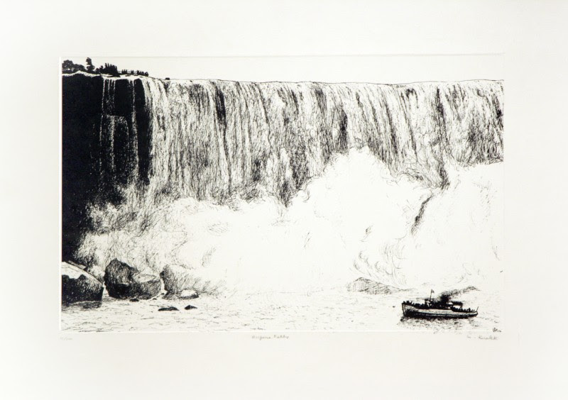 William Kurelek, Niagara Falls, 1973, original stone lithograph, ed. 21/200, 9" x 15"