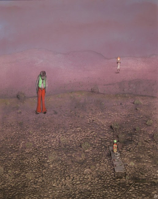 William Kurelek, Temptation in the Desert Series, Drugs, 1975, oil on masonite, 20" x 16"