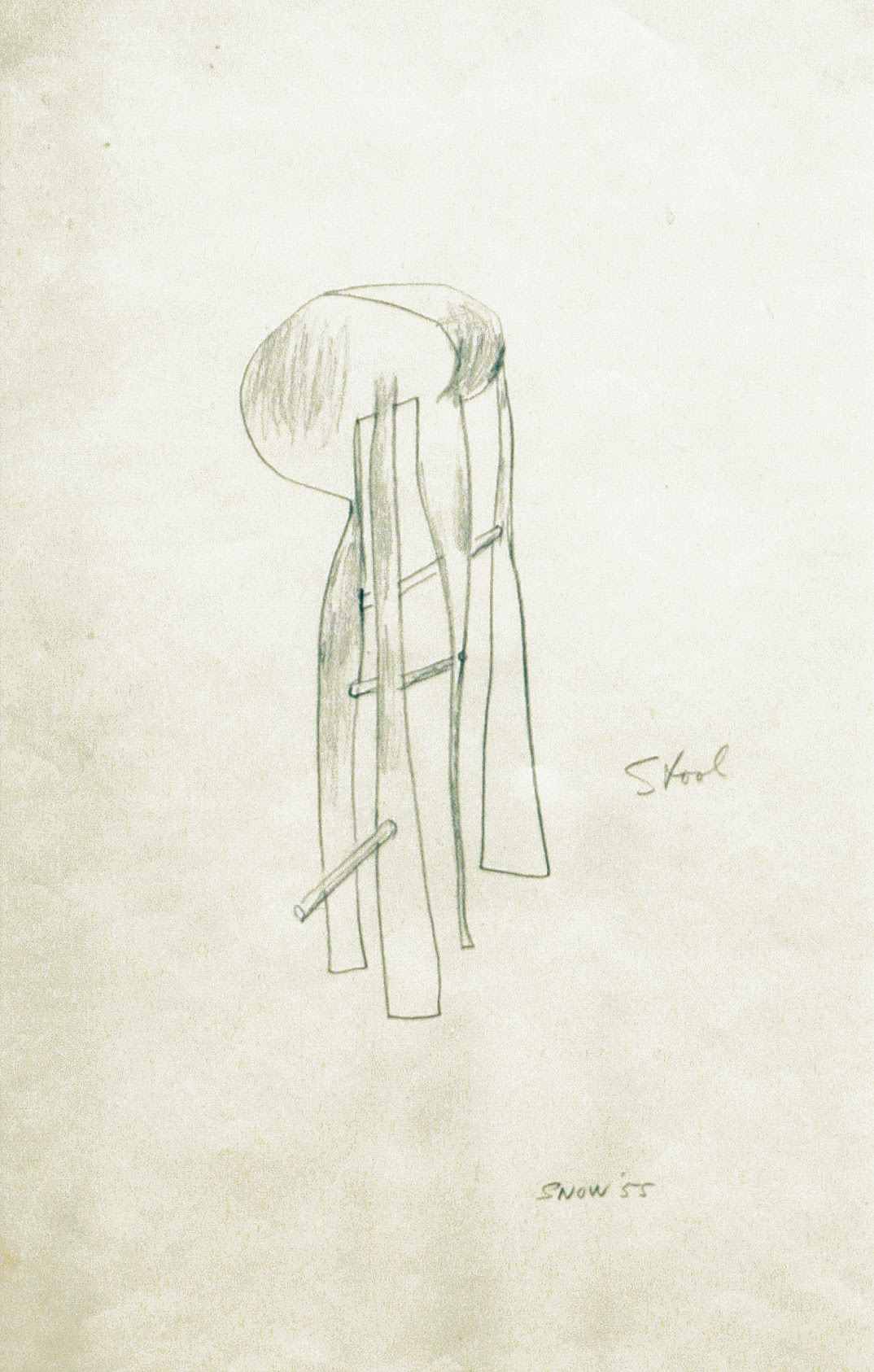 Michael Snow, Stool, 1955, graphite on paper, 13" x 8"