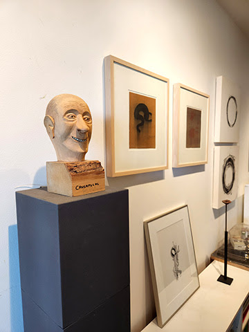 Installation view of the figure and ground grouping at WTG , October, 2025: J.E. Valois, Carroll Taylor-Lindoe, Kelly Mark and Gerald Ferguson