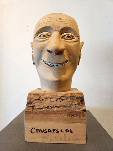 J.E.Valois, circa 1970's, Causapscal, wood, plastic and ink, 10" x 4" x 5"