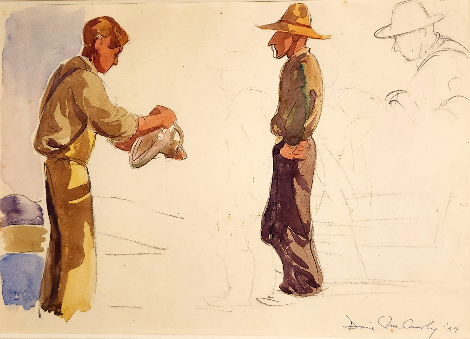 Doris McCarthy, Fisherman Study, 1934, watercolour and pencil on paper, 11" x 15"